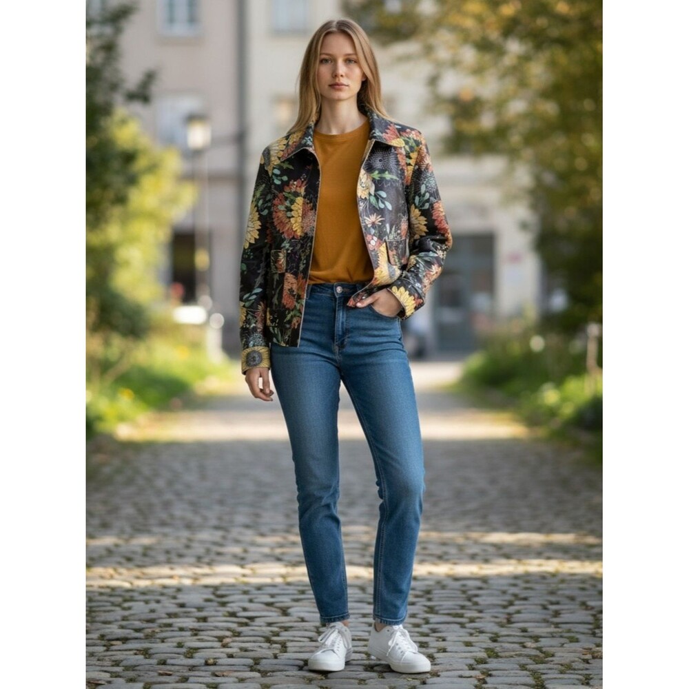 Adore Floral Black Multicolor Bomber Jacket